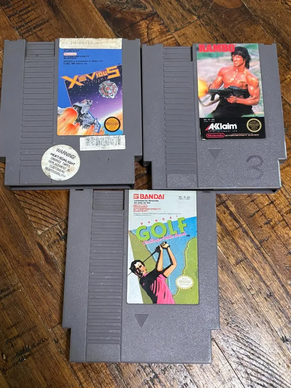 Lot of 3 Nintendo NES Golf Pebble Beach Rambo Xevious the Avenger